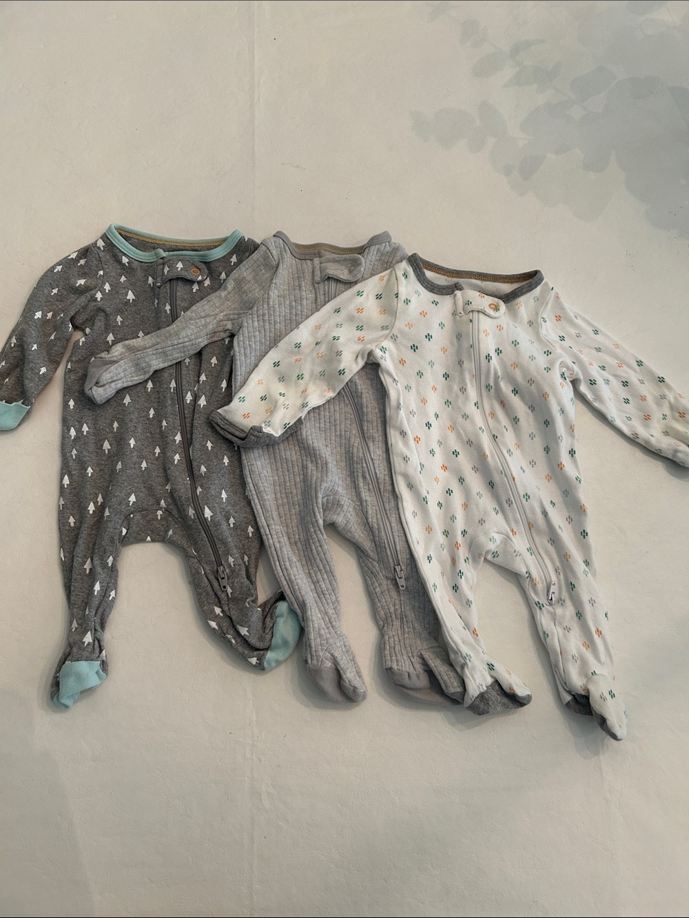 Cloud Island Sleepers - Gray, Light Gray, White - Pack of 3